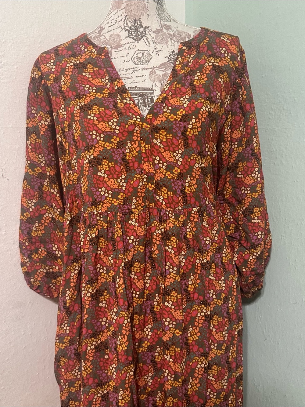 Marine Layer floral Midi Babydoll Dress in Rust Pink size XL boho bohemian - Picture 4 of 8